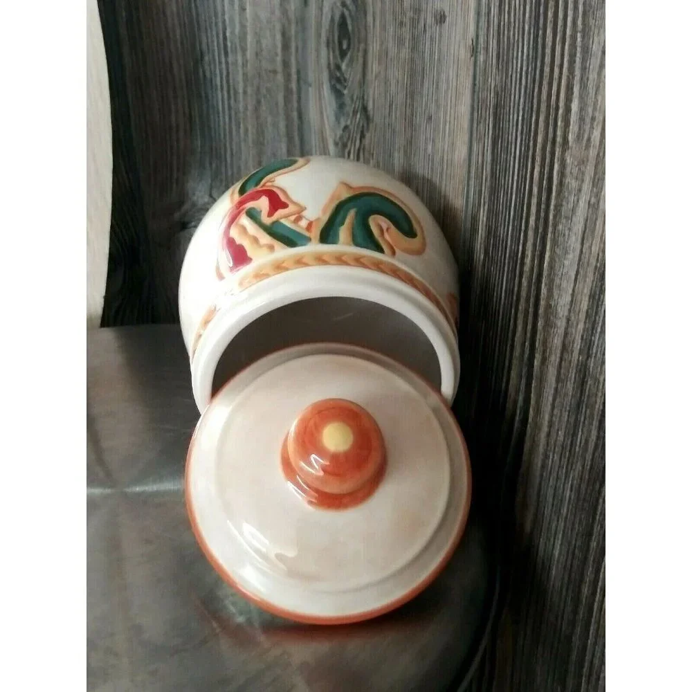NWOB Fitz & Floyd Jar w/lid porcelain Carissa Paisley Container multicolor 5.5